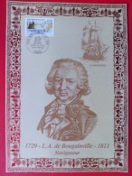1988 France - Encart Sur Soie / Silk Presentation Card (FDC) # 133 L.A. De Bougainville (Explorer) - Non Classés