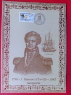 1988 France - Encart Sur Soie / Silk Presentation Card (FDC) # 135 J.Dumont D'Urville (Explorer) - Non Classés