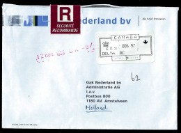 Canada: Registered Cover With A Meter Cancel Sent From Delta BC To The Netherlands; 08-11-1996 - Lettres & Documents