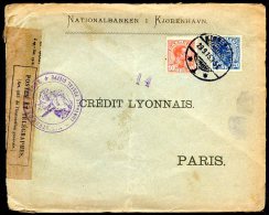 DENMARK TO PARIS "14" In Purple, Censored Cover 1915 (bended In The Middle) - Storia Postale