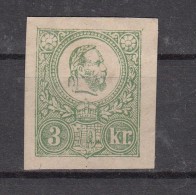 Hungary 1871 King Franz Josef 3Kr Green Mi.2 Cut MH AM.297 - Unused Stamps