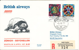 Liechtenstein British Airways First Flight Zurich - Seychellen B-747 5-4-1977 - Lettres & Documents