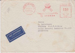 Bund Freistempel Segelschiff Lupo AuslBf Bremen N Argentinien 1953 - Cartas & Documentos