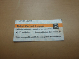 Ticket De Transport (bus, Métro, Tramway) STAR - RENNES(35) "Ticket Carnet 1 Voyage" - Europa