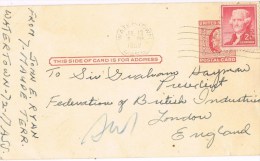 9638. Entero Postal WATERTOWN (Mass) 1956 To England - 1941-60