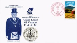 United States 1994 Masonic Cover - Grand Lodge Of Vermont F.& A.M. K.297 - Massoneria