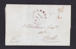 Great Britain 1844 Postal History Rare Pre-Stamp Cover + Content Leeds D.928 - Brieven En Documenten