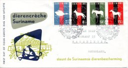 SURINAM.  N°377-80 De 1962 Sur Enveloppe 1er Jour (FDC). Protection Des Animaux/Chien/Oie/Ane/Che Val. - Esel