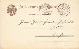 Switzerland 1877 Postal History Rare Old Postcard Postal Stationery NEUMUNSTER To ZURICH D.995 - Brieven En Documenten