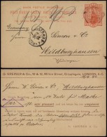 Great Britain 1892 Postal History Rare Postcard Preprinted Stationery London To Hildburghausen Germany DB.001 - Covers & Documents