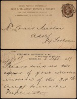 Great Britain 1889 Postal History Rare Postcard Preprinted Stationery London To Adorf Germany DB.004 - Covers & Documents