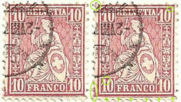 Sitzende Helvetia 38, 10 Rp.karmin  "doppelte Randlinie"        Ca. 1872 - Used Stamps