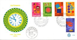 SURINAM.  N°563-7  De 1972 Sur Enveloppe 1er Jour (FDC). Horloge/Enseignement/Théorème De Pythagore. - Horloges