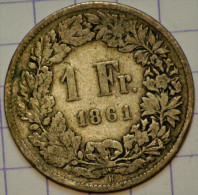 SUISSE : 1 FRANC ARGENT 1861 B BERN TB RARE SELTEN - Schweiz