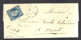 FRANCE 1853 N° 10  Obl. S/lettre PC 1861 Marcenat (indice 10) - 1852 Luigi-Napoleone