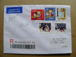 Cover Sent From Poland To Lithuania 2013 Christmas Noel Santa Claus Registered - Briefe U. Dokumente