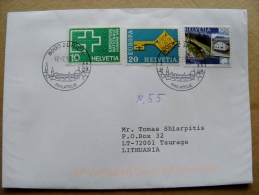 Cover Sent From Switzerland To Lithuania 2013 Europa Cept 1968 Landscape Map Special Cancel - Lettres & Documents