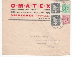 BELGIUM USED COVER 23/09/1953 COB 909, 851 & 857 GRIVEGNEE VERS WASSELONNE FRANCE - Covers & Documents