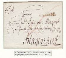 Österreich Austria Italy Triest Trieste 1819 Faltbrief Entire Letter Handwritten ´Triest´ And Mark ´V. TRIEST´ (j01) - ...-1850 Préphilatélie