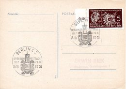 RDA. Carte Commémorative De 1957. Fêtes De Berlin. - Máquinas Franqueo (EMA)