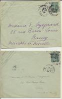 2 Enveloppes Timbres France Semeuse 1908 Entier - Sonstige & Ohne Zuordnung