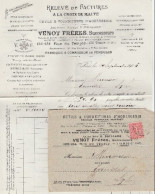 1906 - SEMEUSE PERFORE De VENOT FRERES (HORLOGERIE) Sur ENVELOPPE (AVEC FACTURE) De PARIS Pour ECUISSES - Cartas & Documentos