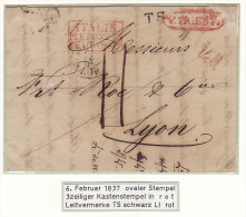 Austria Österreich Italy Triest Trieste 18379 Entire Letter Faltbrief Franco To Lyon With TS And ITALIE Marks (j21) - ...-1850 Voorfilatelie