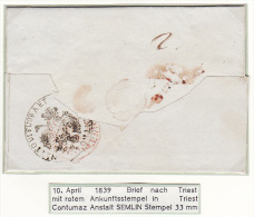 Austria Österreich Levante 1839 Entire Letter Faltbrief Konstantinopel Nach Triest Semlin Desinfektion (j36) - ...-1850 Prefilatelía