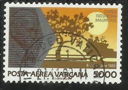 VATICANO VATIKAN VATICAN 1990 POSTA AEREA AIR MAIL VIAGGI DEL PAPA GIOVANNI PAOLO II POPE´S TRAVELS LIRE 5000 USATO USED - Airmail