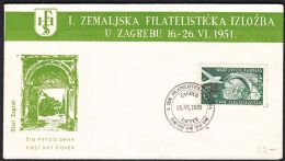 Yugoslavia 1951, Illustrated Cover "1st Philatelic Exibition In Zagreb" W./ Special Postmark "Zagreb" ,ref.bbzg - Cartas & Documentos