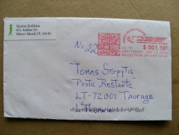 Cover Sent From USA To Lithuania On 2013 Red Machine Atm Cancel - Briefe U. Dokumente