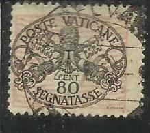 VATICANO VATIKAN VATICAN 1945 SEGNATASSE TAXES DUE TASSE TRIREGNO E CHIAVI DECUSSATE CENT. 80 USATO USED - Segnatasse