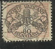 VATICANO VATIKAN VATICAN 1945 SEGNATASSE TAXES DUE TASSE TRIREGNO E CHIAVI DECUSSATE CENT. 80 USATO USED - Segnatasse