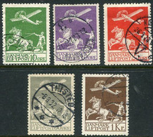 DENMARK 1925-29 Airmail Set Used.  Michel 143-45, 180-81, Facit 213-17. - Posta Aerea