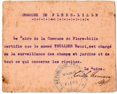 VP 1231 - MILITARIA - Carte - Commune De FLERS - LEZ - LILLE - Nomination D´un Garde ( Garde Champetre) - Documents