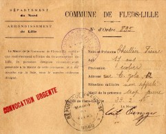 VP1232 - MILITARIA - Convocation Ordre Appel Armée - Commune De FLERS - LEZ - LILLE & Gendarmerie - Documenti