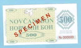 BOSNIA - BOSNIEN UND HERZEGOWINA, 500 Dinara 1992 UNC SPECIMEN No. 000000. - Bosnien-Herzegowina