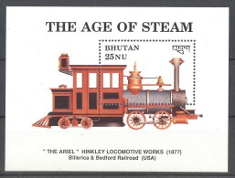 Bhutan - 1990 Steam Locomotives Block (8) MNH__(TH-12143) - Bhoutan