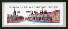 Timbre** De Distributeur De 2013 "IP 0,95 € LETTRE PRIO INT" Salon Philatélique D´Automne - Paris 2013" - 2010-... Illustrated Franking Labels