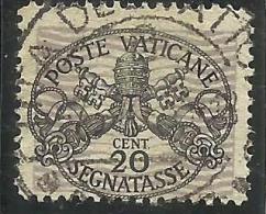 VATICANO VATIKAN VATICAN 1946 SEGNATASSE TAXES DUE TASSE TRIREGNO E CHIAVI DECUSSATE CENT. 20 CARTA GRIGIA USED - Segnatasse