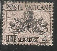 VATICANO VATIKAN VATICAN 1954 SEGNATASSE TAXES DUE TASSE TRIREGNO E CHIAVI DECUSSATE LIRE 4 USATO USED - Postage Due