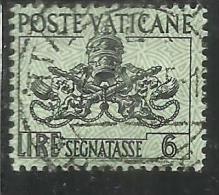 VATICANO VATIKAN VATICAN 1954 SEGNATASSE TAXES DUE TASSE TRIREGNO E CHIAVI DECUSSATE LIRE 6 USATO USED - Postage Due