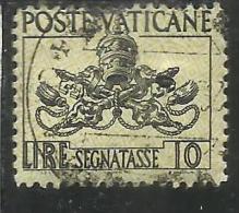 VATICANO VATIKAN VATICAN 1954 SEGNATASSE TAXES DUE TASSE TRIREGNO E CHIAVI DECUSSATE LIRE 10 USATO USED - Postage Due