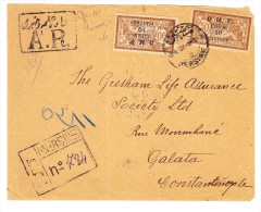 1921 Cilicie Devant De Lettre Avec 2 X Mi#86 AR De Mersine Pour Galata Constantinople - Brieven En Documenten