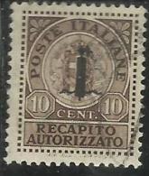 ITALIA REGNO ITALY KINGDOM 1944 REPUBBLICA SOCIALE ITALIANA RSI RECAPITO AUTORIZZATO CENT. 10 TIMBRATO USED - Fiscale Zegels