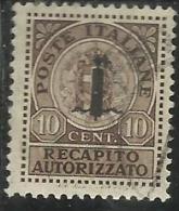 ITALIA REGNO ITALY KINGDOM 1944 REPUBBLICA SOCIALE ITALIANA RSI RECAPITO AUTORIZZATO CENT. 10 TIMBRATO USED - Revenue Stamps