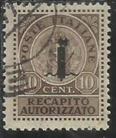 ITALIA REGNO ITALY KINGDOM 1944 REPUBBLICA SOCIALE ITALIANA RSI RECAPITO AUTORIZZATO CENT. 10 TIMBRATO USED - Fiscales