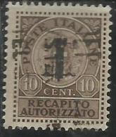 ITALIA REGNO ITALY KINGDOM 1944 REPUBBLICA SOCIALE ITALIANA RSI RECAPITO AUTORIZZATO CENT. 10 TIMBRATO USED - Fiscali