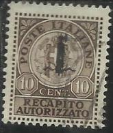 ITALIA REGNO ITALY KINGDOM 1944 REPUBBLICA SOCIALE ITALIANA RSI RECAPITO AUTORIZZATO CENT. 10 TIMBRATO USED - Fiscaux