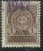 ITALIA REGNO ITALY KINGDOM 1946 LUOGOTENENZA RECAPITO AUTORIZZATO LIRE 1 TIMBRATO USED - Authorized Private Service